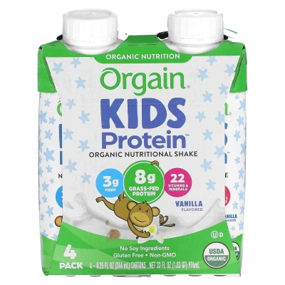 Orgain - Kids' Protein | Organic Nutritional Shake | Vanilla | 4 Pack | 8.25 fl oz (244 ml) Each