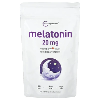 Micro Ingredients - Melatonin | Strawberry | 20 mg | 400 Tablets
