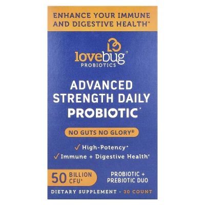 LoveBug Probiotics - Advanced Strength Daily Probiotic | 50 Billion CFU | 30 Count