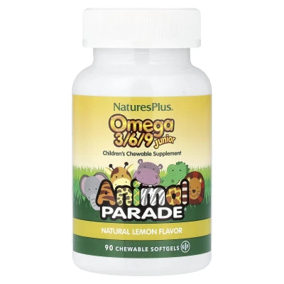 NaturesPlus - Animal Parade® | Omega 3/6/9 Junior | Natural Lemon | 90 Chewable Softgels