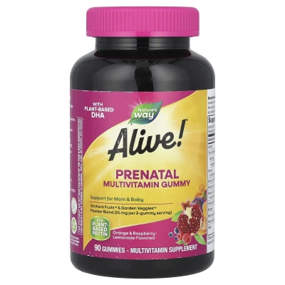Nature's Way - Alive!® Prenatal Multivitamin Gummy | Orange & Raspberry-Lemonade | 90 Gummies