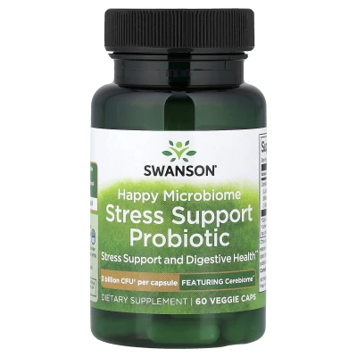 Swanson - Happy Microbiome Stress Support Probiotic | 3 Billion CFU | 60 Veggie Caps