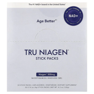 Tru Niagen - Increases NAD+ | Nicotinamide Riboside | Unflavoured | 30 Packets | 0.14 oz (4 g) Each