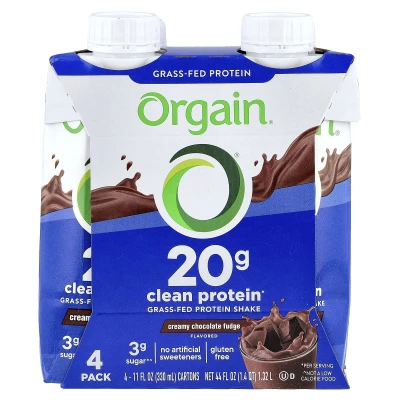 Orgain - Clean Grass-Fed Protein Shake | Creamy Chocolate Fudge | 4 Pack | 11 fl oz (330 ml) Each