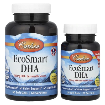 Carlson - EcoSmart® DHA | Natural Lemon | 500 mg | 60 Soft Gels + 20 Soft Gels