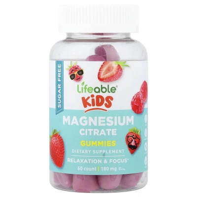 Lifeable - Kids | Magnesium Citrate Gummies | Berry | 60 Gummies (90 mg per Gummy)