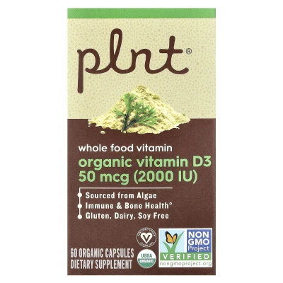 Plnt - Organic Vitamin D3 | 50 mcg (2 | 000 IU) | 60 Organic Capsules