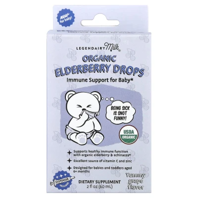 Legendairy Milk - Organic Elderberry Drops | 6+ Months | Yummy Grape | 2 fl oz (60 ml)