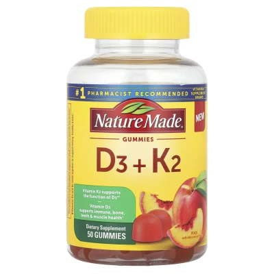 Nature Made - Vitamin D3 + K2 Gummies | Peach | 50 Gummies