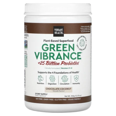 Vibrant Health - Green Vibrance® +25 Billion Probiotics | Version 21.0 | Chocolate Coconut | 12.35 oz (350 g)