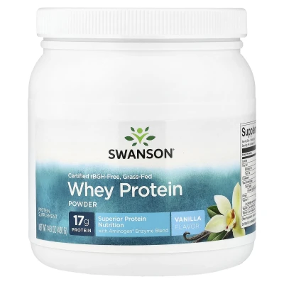 Swanson - Certified rBGH-Free | Grass-Fed Whey Protein Powder | Vanilla | 14.8 oz (420 g)