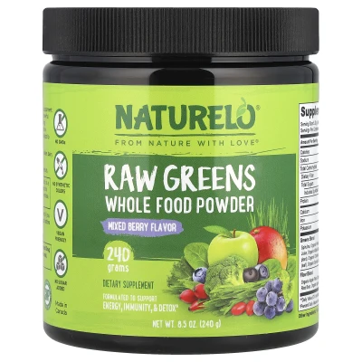 NATURELO - Raw Greens Whole Food Powder | Mixed Berry | 8.5 oz (240 g)