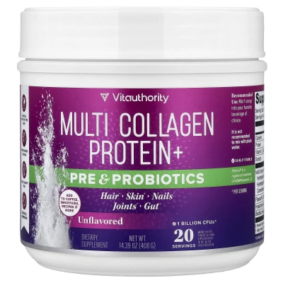 Vitauthority - Multi Collagen Protein+ Pre & Probiotics | Unflavored | 14.39 oz (408 g)