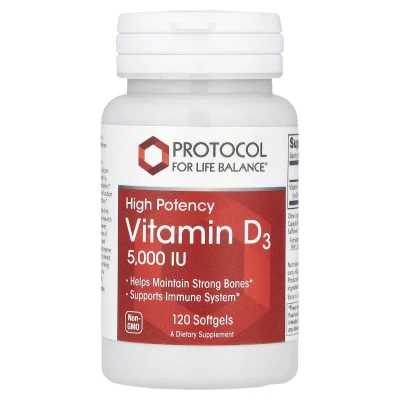 Protocol for Life Balance - Vitamin D3 | High Potency | 125 mcg (5 | 000 IU) | 120 Softgels