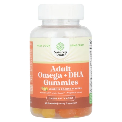 Nature's Craft - Adult Omega + DHA Gummies | Lemon & Orange | 60 Gummies