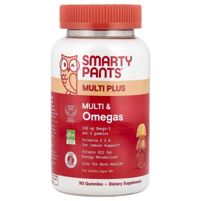 SmartyPants - Multi Plus | Multi & Omegas Gummies | Lemon | Orange & Strawberry Banana | 90 Gummies