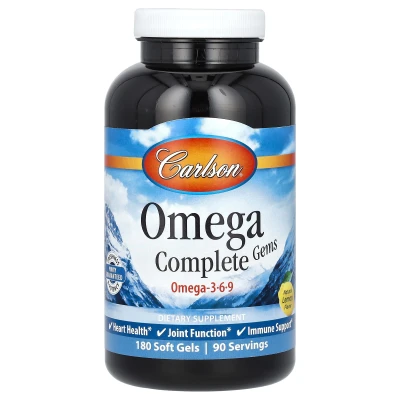 Carlson - Omega Complete Gems | Omega-3-6-9 | Natural Lemon | 180 Soft Gels