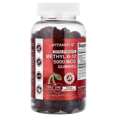 Vitamatic - Methyl B-12 Gummies | Natural Cherry | Sugar Free | 240 Gummies (2 | 500 mg per Gummy)