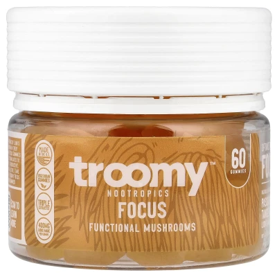 Troomy Nootropics - Focus | Functional Mushrooms Gummies | Passionfruit Tangerine | 60 Gummies