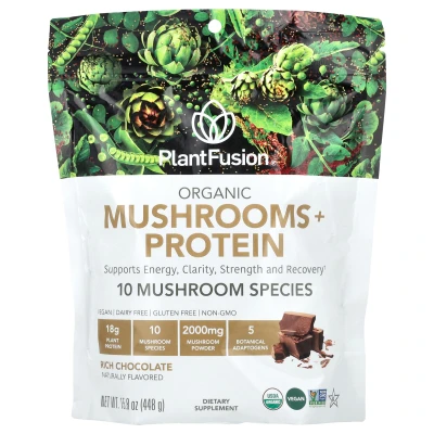 PlantFusion - Organic Mushrooms + Protein | Rich Chocolate | 15.8 oz (448 g)