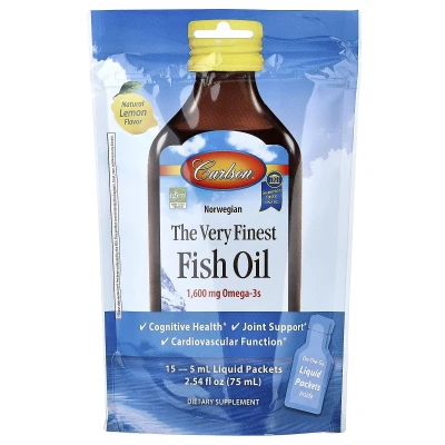 Carlson - Norwegian | The Very Finest Fish Oil | Natural Lemon | 15 Packets | 0.17 fl oz (5 ml) Each