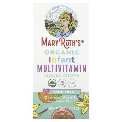 MaryRuth's - Organic Infant Multivitamin Liquid Drops | Iron Free | 6-12 Months | Orange Vanilla | 2 fl oz (60 ml)