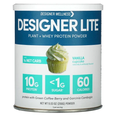 Designer Wellness - Designer Lite | Plant + Whey Protein Powder | Vanilla Cupcake | 9.03 oz (256 g)