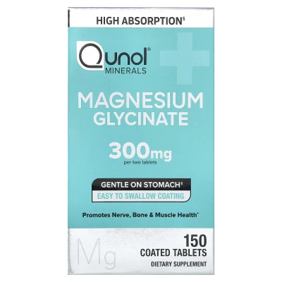 Qunol - Magnesium Glycinate | 150 Coated Tablets (150 mg per Tablet)