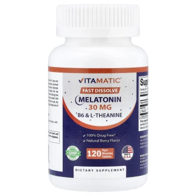 Vitamatic - Melatonin | B6 & L-Theanine | Natural Berry | 120 Fast Dissolve Tablets