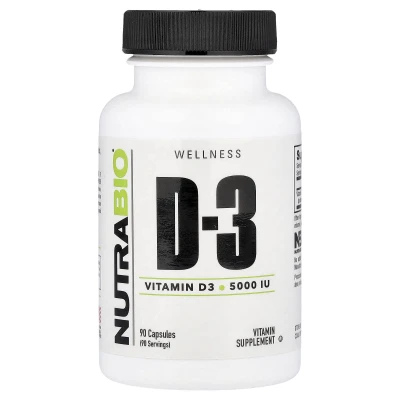 NutraBio - Vitamin D-3 | 125 mcg (5000 IU) | 90 Capsules