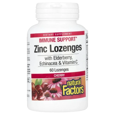 Natural Factors - Zinc Lonzenges | With Elderberry | Echinacea & Vitamin C | Cherry | 60 Lozenges