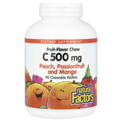 Natural Factors - Fruit-Flavor Chew Vitamin C | Peach | Passionfruit and Mango | 500 mg | 90 Chewable Wafers
