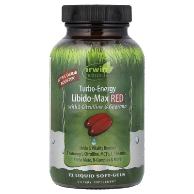 Irwin Naturals - Turbo-Energy | Libido-Max RED™ With L-Citrulline & Guarana | 72 Liquid Soft-Gels
