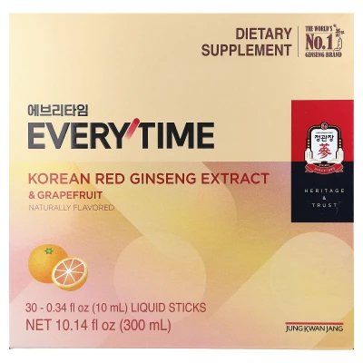 JungKwanJang - Korean Red Ginseng Extract | Everytime | Grapefruit | 30 Liquid Sticks | 0.34 fl oz (10 ml) Each