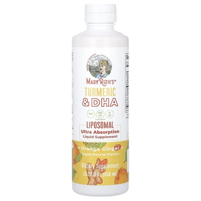 MaryRuth's - Turmeric & DHA Liposomal Liquid Supplement | Orange Ginger | 15.22 fl oz (450 ml)