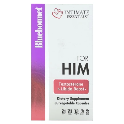 Bluebonnet Nutrition - Intimate Essentials | For Him | Testosterone & Libido Boost | 30 Vegetable Capsules