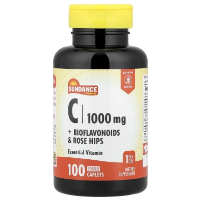 Sundance Vitamins - C + Bioflavonoids & Rose Hips | 100 Coated Caplets
