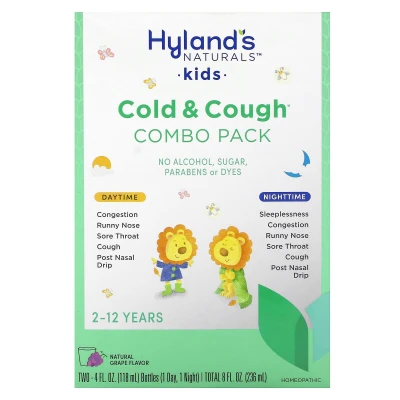 Hyland's Naturals - Kids | Cold & Cough Combo Pack | Daytime/Nighttime | Age 2-12 Years | Natural Grape | 2 Bottles | 4 fl oz (118 ml) Each