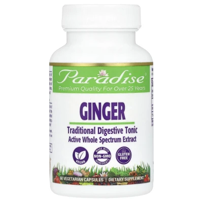 Paradise Herbs - Ginger | 60 Vegetarian Capsules (250 mg per Capsule)