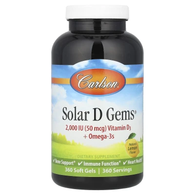 Carlson - Solar D Gems® | VitaminImmune Support D3 + Omega-3s | Natural Lemon | 360 Soft Gels