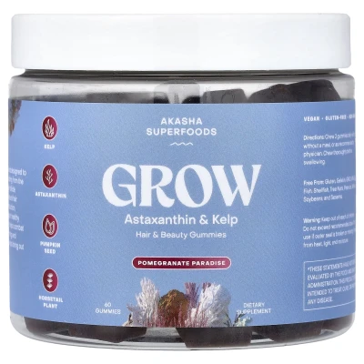 Akasha Superfoods - Grow | Hair & Beauty Gummies | Pomegranate Paradise | 60 Gummies