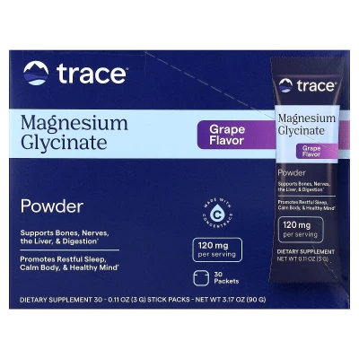 Trace - Magnesium Glycinate Powder | Grape | 30 Packets | 0.11 oz (3 g) Each