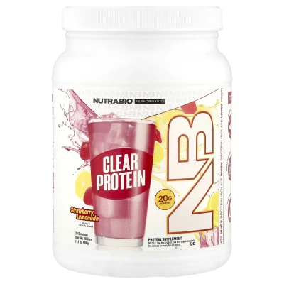 NutraBio - Clear Protein Powder | Whey Protein Isolate | Strawberry Lemonade | 1.2 lb (518 g)