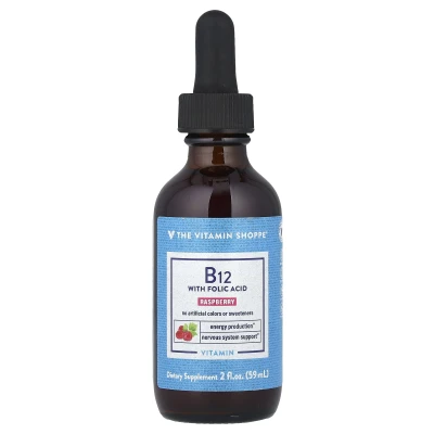The Vitamin Shoppe - Vitamin B12 with Folic Acid | Raspberry | 2 fl oz (59 ml)