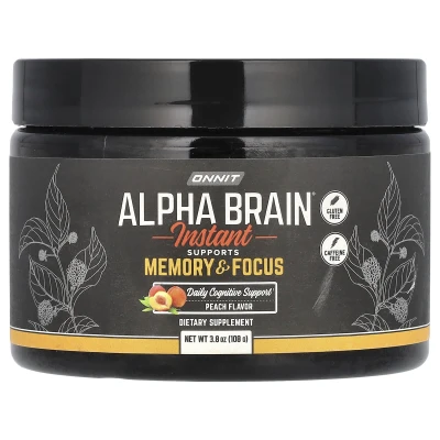 Onnit - Alpha BRAIN Instant | Peach | Caffeine Free | 3.8 oz (108 g)