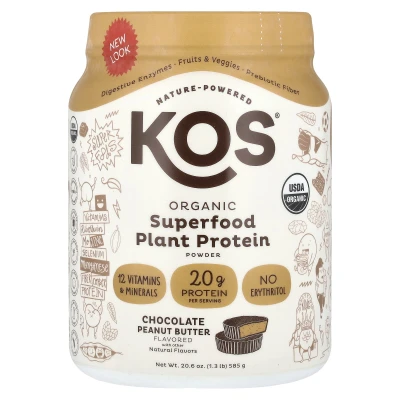 KOS - Organic Superfood Plant Protein Powder | Chocolate Peanut Butter | 1.3 lb (585 g)