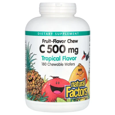 Natural Factors - Vitamin C | Fruit-Flavor Chew | Tropical | 500 mg | 180 Chewable Wafers