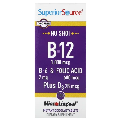 Superior Source - B-12 | B-6 & Folic Acid | Plus D3 | 100 MicroLingual Instant Dissolve Tablets