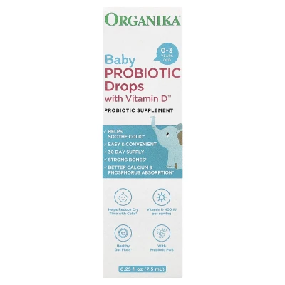 Organika - Baby Probiotic Drops with Vitamin D | 0-3 Years | 0.25 fl oz (7.5 ml)