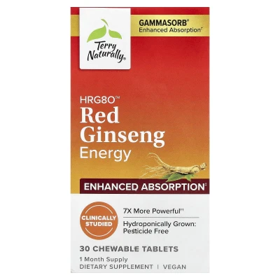 Terry Naturally - HRG80™ Red Ginseng Energy | 30 Chewable Tablets (100 mg per Tablet)